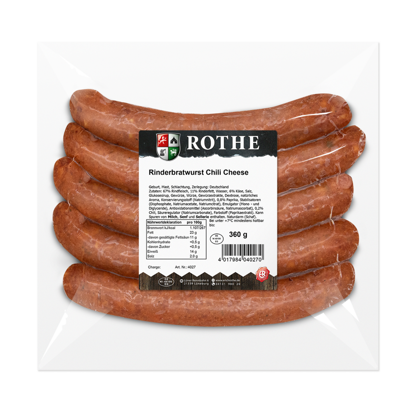 Rinderbratwurst mit Chili-Cheese