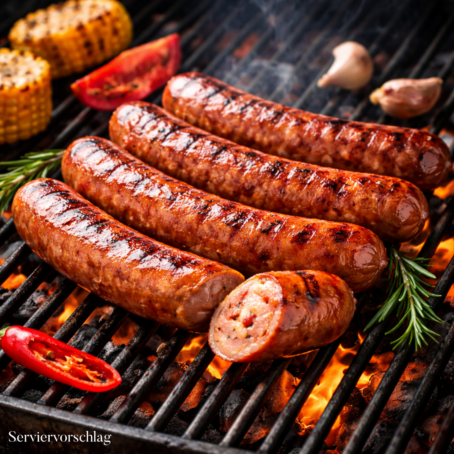 Rinder Bratwurst mit Chili-Cheese