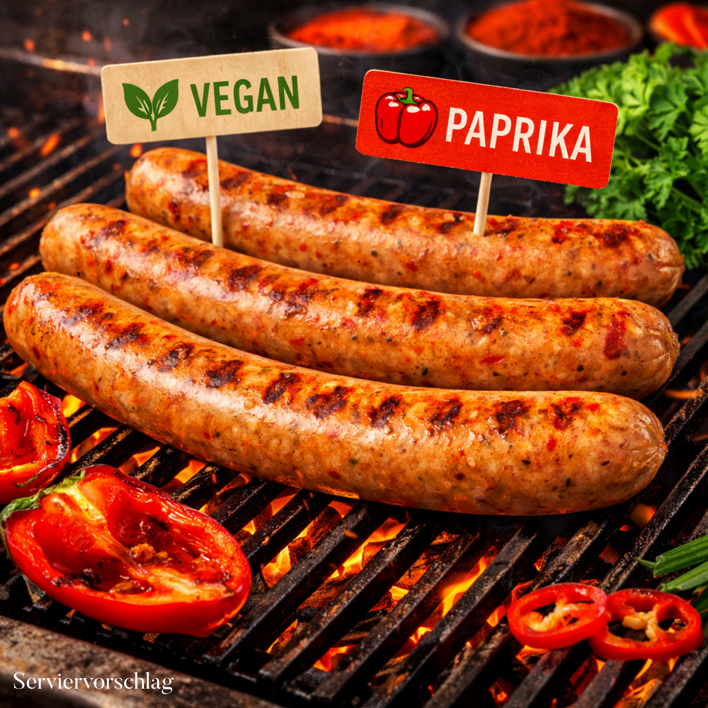 Vegane Bratwurst mit Paprika